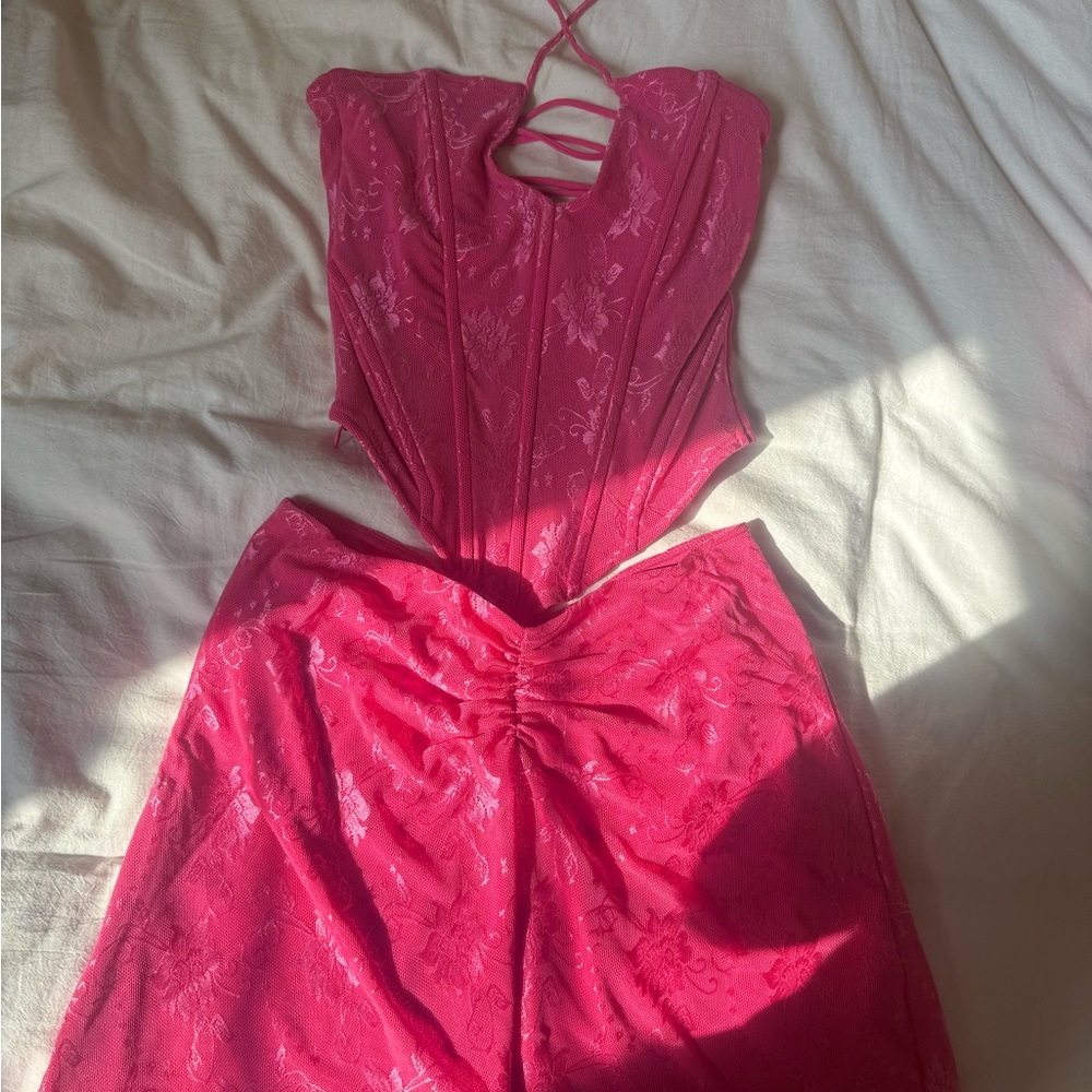 Vibrant Pink Chemise with Satin Sheen and Corset Bodice